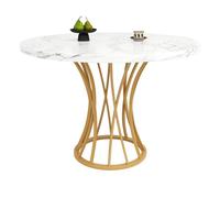 Mesa de comedor fija redonda 80 cm de mdf,blanco+dorado