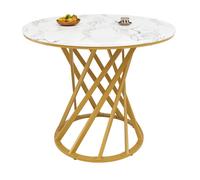 Mesa de comedor fija redonda 80 cm de mdf,blanco+dorado