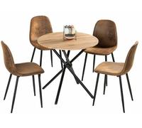 Mesa de comedor fontana kd 80 cm oscura + charlton suede brown s frxz b con efecto madera estilo retro vintage y juego de 4 sillas