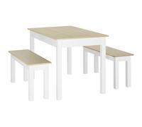 HOMCOM - Juego de mesa de comedor de 3 piezas con 2 bancos empotrables para 4-6 personas, estilo contemporáneo, cocina comedor salón - paneles de partículas