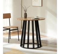 Mesa de comedor 'Lensuu', 76 x Ø80 cm. Mesa de cocina, estructura de metal, mesa bistró redonda, color /aspecto roble