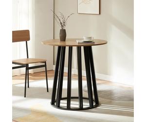 Mesa de comedor 'Lensuu', 76 x Ø80 cm. Mesa de cocina, estructura de metal, mesa bistró redonda, color /aspecto roble
