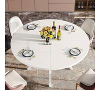 Mesa de comedor - Mesa redonda - Mesa de cocina - Mesa extensible - Mesa compacta - Blanca - Diámetro de 47 pulgadas