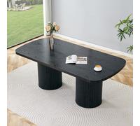 Mesa de comedor MODFU con superficie texturizada, mesa de cocina con tablero ovalado y base doble, para 6-8 personas, fabricada en MDF, color