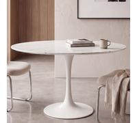 Mesa de comedor ovalada efecto mármol blanco y acero, 6 personas, 140 cm