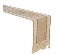 Mesa de comedor para corredor, 30 x 180 cm, hecha a mano, extremos de flecos (caqui)