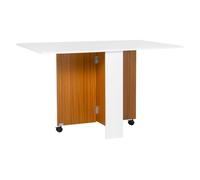 Mesa de comedor plegable con ruedas mesa auxiliar multifuncional con 2 alas abatibles 120x80x73 cm blanco y teca