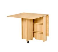 Mesa de comedor plegable con ruedas mesa auxiliar multifuncional con alas abatibles y estantes 140x80x74cm madera