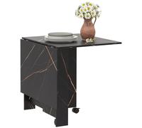 HOMCOM Mesa Plegable de Comedor Ruedas 120x80x73 cm Negro con Efecto Mármol | Mesa de Cocina Plegable, Alas Abatibles, Hasta 6 Personas, para Salón, Espacio Pequeño