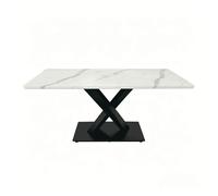 Mesa de comedor rectangular moderna 6-8 personas - mesa de cocina grande con escritorio mdf y base metálica negra - mesa de madera con patrón de mármol blanco - soporte en forma de x - blanco y negro