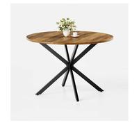 Mesa de comedor redonda 120 cm - estilo rústico tipo granja con patas en x, mesa multiuso para cocina, salón, oficina, balcón o café, diseño retro - marrón y negro