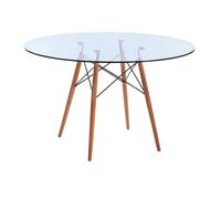 Mesa de Comedor Redonda 120 Elegante con Tapa de Cristal y Patas de Madera Maciza
