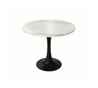 Mesa de comedor redonda 80cm - mesa de entrada pequeña con patrón de mármol blanco, escritorio de madera y pedestal de metal negro - blanco+negro