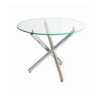 Mesa de comedor redonda 80x80x76 cm - cristal templado y patas de metal, moderno minimalista - plata