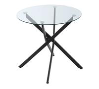 Mesa de comedor redonda con encimera de cristal templado transparente y patas cruzadas de metal mesa de centro moderna para salón ø80x75 cm negro
