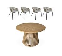 Mesa De Comedor Redonda De Madera, Interior/exterior + 4 Sillones De