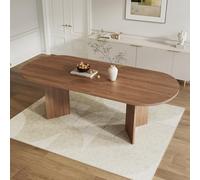 Mesa de comedor redonda extensible para 6-8 pulgadas, acabado nogal, elegante parte superior gruesa, diseño moderno de esquina, ideal para reuniones familiares y decoración del hogar (140/180 x 90 cm)
