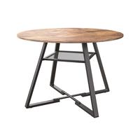 Mesa de comedor redonda industrial 120 cm, tablero MDF en 4 piezas con estructura de metal, mesa vintage con estante inferior y diseño estable para cocina y salón