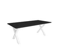 Mesa de Comedor Skraut Home, 194x90x75cm, 10 Comensales, Robusta y estable gracias a su estructura y patas macizas Blancas, Encimera Negra Black - pata x white