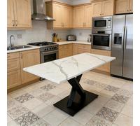 Mesa de comedor STILVORA para 6-8 personas, con superficie rectangular, mesa de cocina con superficie de MDF y estructura de metal , mesa de comedor con soporte en forma de X y apariencia de mármol bl