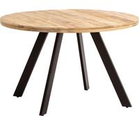 Mesa de comedor WOHNLING, 120x120x76 cm, madera maciza de mango. Mesa de comedor moderna para cocina, fabricada con madera maciza y patas de metal. Mesa redonda para comedor