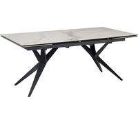 Mesa de comedor WOHNLING, 180-260 cm, extensible, de cerámica y vidrio, color blanco. Mesa de cerámica con aspecto de mármol, grande, de diseño, rectangular, para la cocina, mesa de comedor, de estilo