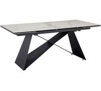Mesa de comedor WOHNLING, 180-260 cm, extensible, de cerámica y vidrio, color blanco. Mesa de cerámica con aspecto de mármol, grande, de diseño, rectangular, para la cocina, mesa de comedor, de estilo