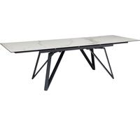 Mesa de comedor WOHNLING, 180-260 cm, extensible, de cerámica y vidrio, color blanco. Mesa de cerámica con aspecto de mármol, grande, de diseño, rectangular, para la cocina, mesa de comedor, de estilo
