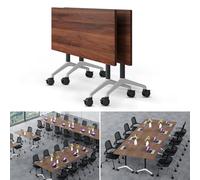 Mesa de conferencias plegable con ruedas, 160 x 50 x 73,7 cm, acabado de nogal, perfecta para reuniones de oficina, seminarios, sesiones de entrenamiento y eventos en el aula