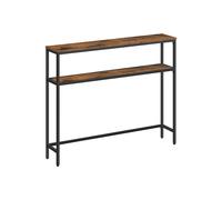 VASAGLE Mesa de Consola con 2 Estantes, 20 x 100 x 81 cm | Mesa Auxiliar Estrecha, para Sala de Estar, Dormitorio, Marrón Rústico y Negro Mate, Colección BARNET LNT131K01