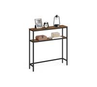 VASAGLE Mesa de Consola de 2 Niveles, Mesa Auxiliar con 2 Estantes, 20 x 80 x 80 cm, para Sala de Estar, Pasillo, Recibidor, Marrón Rústico y Negro Tinta LNT130K01