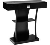 Mesa de consola con cajones y estructura metálica, con 2 estantes, y mesa de entrada con protección antirrobo, color