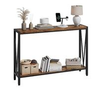 Mesa de consola estrecha de madera, 110 x 25 x 76 cm, con espacio de almacenamiento, mesa de centro vintage con estantería, 2 niveles, mesa auxiliar para pasillo, sala de estar