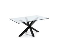 Mesa de cristal Argo con patas de acero con acabado negro, 180 x 100 cm.