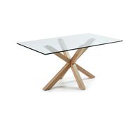 Mesa de cristal Argo con patas de acero efecto madera, 160 x 90 cm