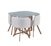 Mesa de cristal cuadrada teka blanco + 4 sillas poli-piel 100x100cm