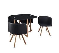 Mesa de cristal cuadrada teka negro + 4 sillas poli-piel 100x100cm