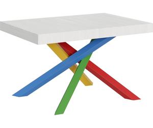 Mesa de desvestido 140/400 x 90 cm, modelo Volantis, madera de fresno, color blanco y multicolor, patas modelo 4/B