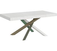Mesa de desvestido, dimensiones 200/304 x 90 cm, modelo Volantis, madera de fresno, color blanco con detalles multicolores, patas modelo 4/A