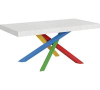 Mesa de desvestido, dimensiones 200/460 x 90 cm, modelo Volantis, madera de fresno, color blanco y multicolor, patas modelo 4/B