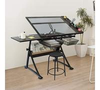 Mesa de dibujo de cristal ajustable con almacenamiento, escritorio de arte reclinable en altura para trabajo, estudio, pintura y manualidades, perfecto para artistas y creativos