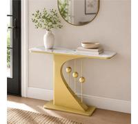 Mesa De Entrada Estrecha, Consola Recibidor Estrecha, Mesa Consola Moderna | Tablero Efecto Mármol, Base Metálica Escultórica, 80 Cm De Alto, 30 Cm De Fondo En 100, 120 O 150 Cm(Gold1,39.3"/100cm)