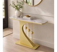 Mesa De Entrada Estrecha, Consola Recibidor Estrecha, Mesa Consola Moderna | Tablero Efecto Mármol, Base Metálica Escultórica, 80 Cm De Alto, 30 Cm De Fondo En 100, 120 O 150 Cm(Gold2,59"/150cm)