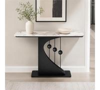 Mesa De Entrada Estrecha, Consola Recibidor Estrecha, Mesa Consola Moderna | Tablero Efecto Mármol, Base Metálica Escultórica, 80 Cm De Alto, 30 Cm De Fondo En 100, 120 O 150 Cm(Black2,59"/150cm)