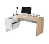 Habitdesign Mesa de escritorio Office BUC reversible con cajonera Blanco Artik y Roble Canadian
