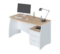 Habitdesign Mesa de despacho Stil – 3 cajones, Blanco Artik y Roble Canadian, 136×67×74 cm