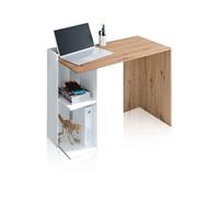 Habitdesign -Mesa de escritorio con estantería lateral 100x50 cm Dess Artik white (matte white) - nodi oak