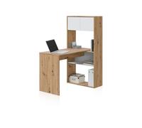 duehome - Mesa de escritorio con estantería Dess Artik white (matte white) - nodi oak