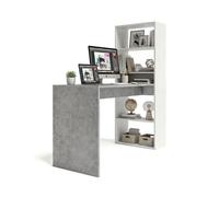 Mesa de escritorio con estantería en blanco artik y gris cemento 120x50 cm cosmic