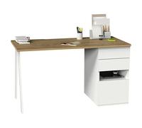 Mesa de escritorio Kiroba (L x An x Al: 67 x 137,5 x 76 cm, Blanco/Roble)